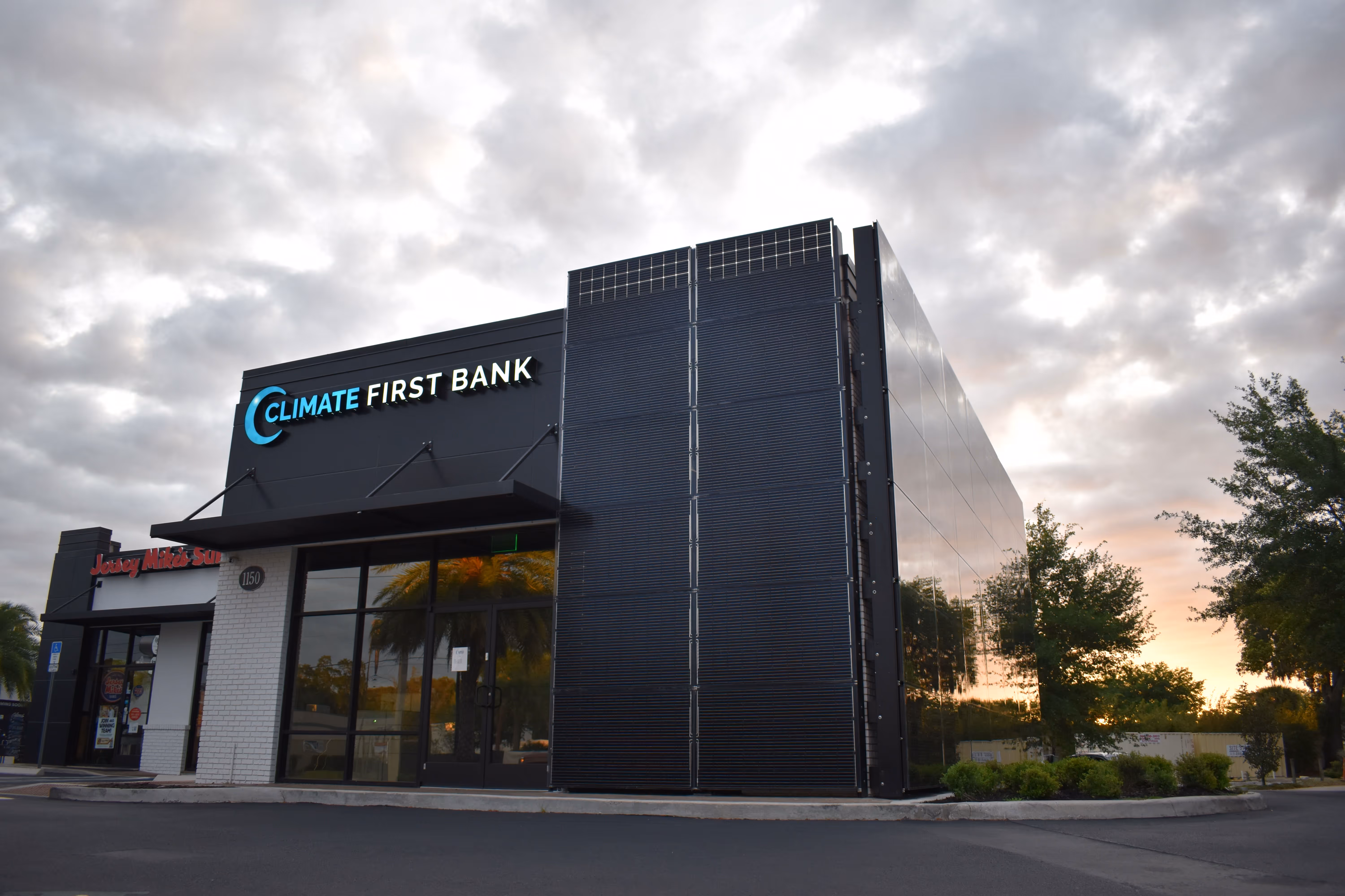 An exterior shot of Climate First Bank.