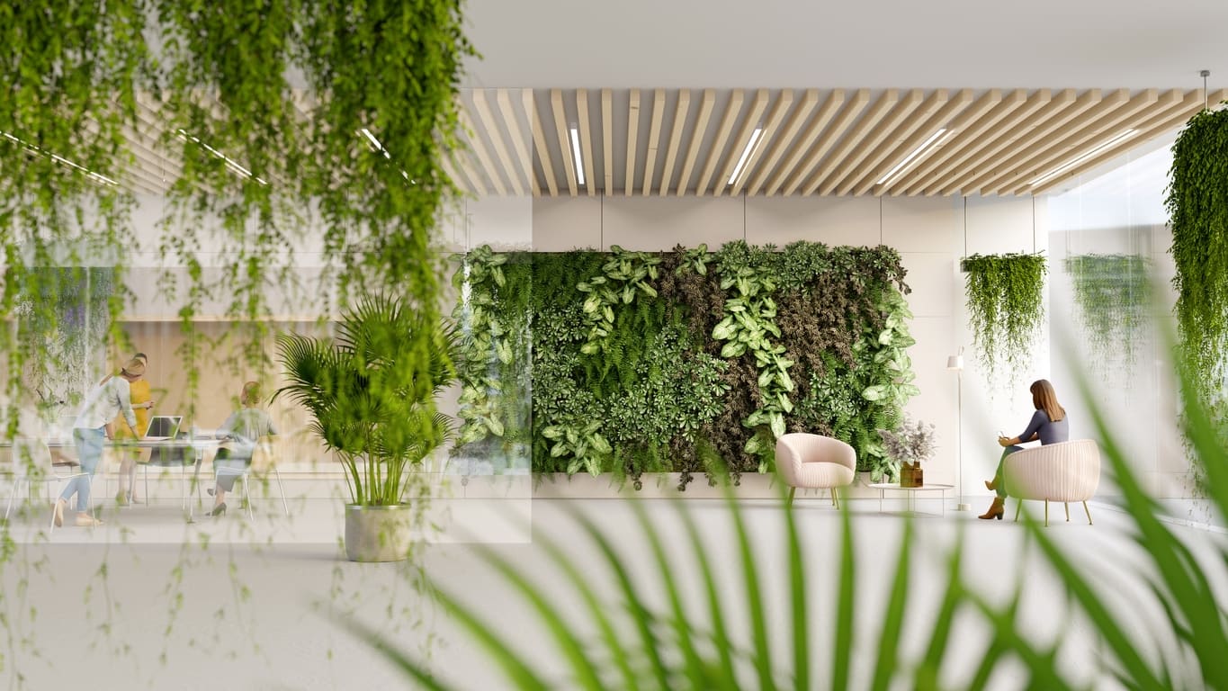 An office with greenery